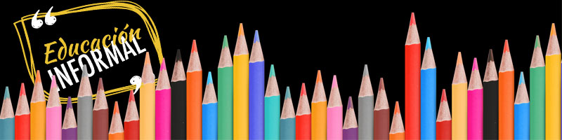 Banner con lapices de colores y el logo de Educación Informal